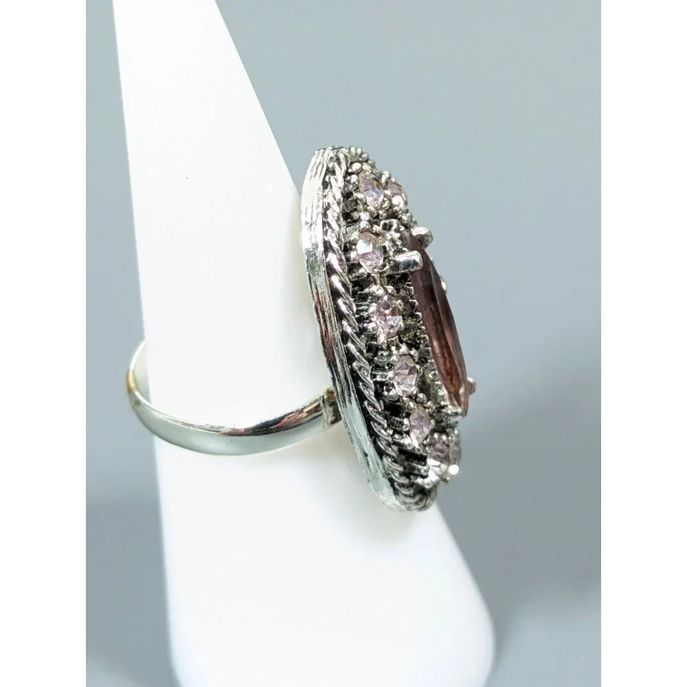 Vintage Pink Marquise Round Wide Oval Cocktail Adjustable Band Ring Size‎ 7